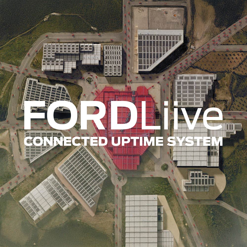 Luftaufnahme einer Anlage mit FordLiive-Logo