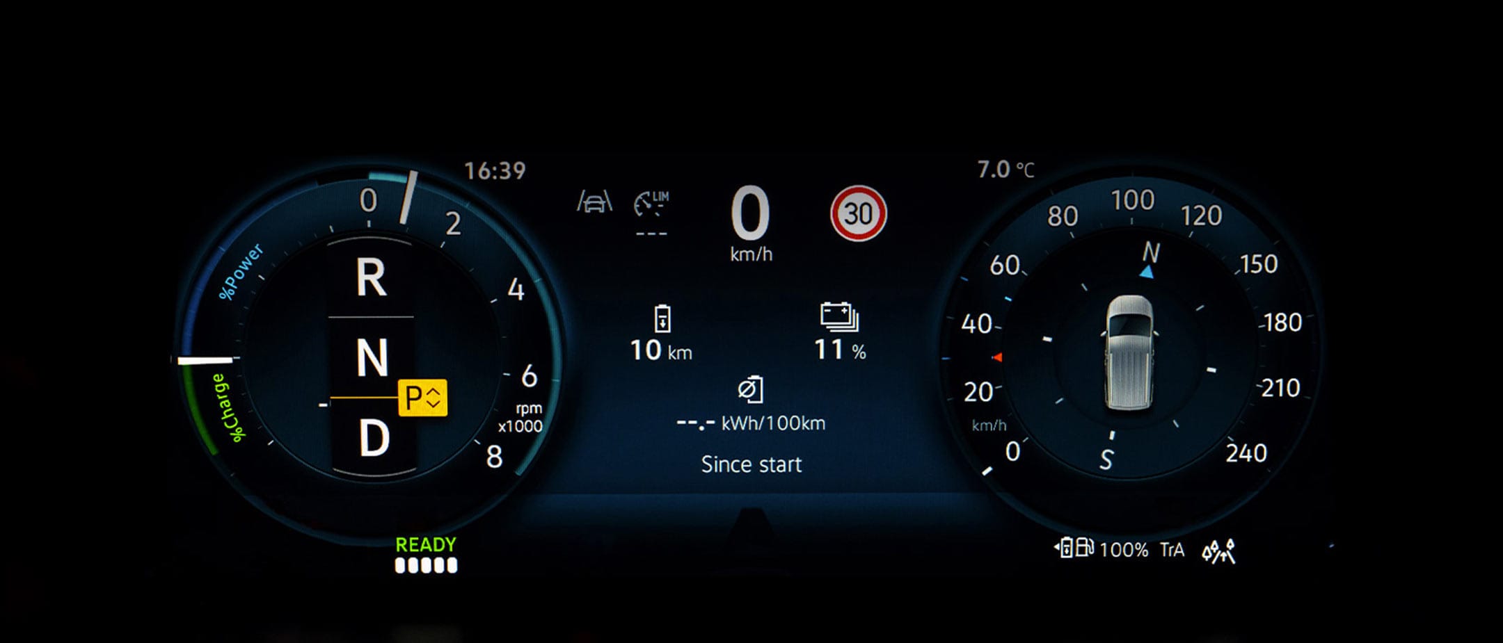 Übersichtsbildschirm des digitalen Kombiinstruments des Ford Transit Connect.